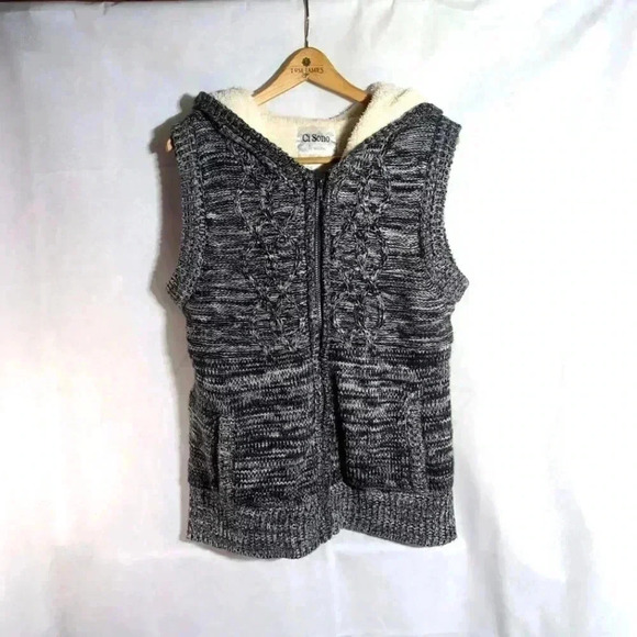 Ci Sono by Cavalini sleeveless fluffy hoodie vest Black and White sz XL - Picture 1 of 5